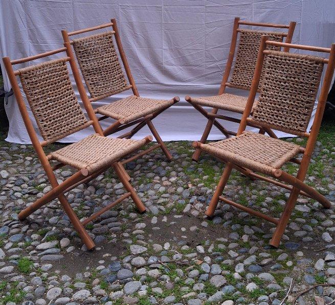 Stoel - Hout, Rattan, Bamboe - Vier vintage klapstoelen, Antiek en Kunst, Curiosa en Brocante