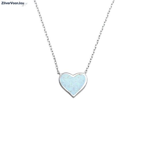 Zilveren wit opaal hart ketting, Sieraden, Tassen en Uiterlijk, Kettingen, Nieuw, Verzenden