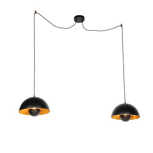 Industriële hanglampen zwart met goud 2-lichts - Magna Eglip, Huis en Inrichting, Lampen | Hanglampen
