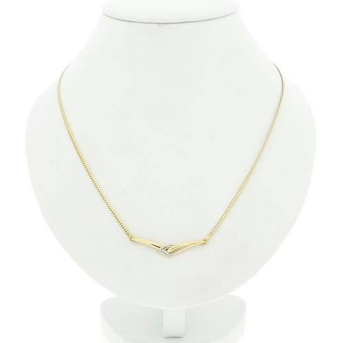 Gouden ketting met vaste hanger en diamant; 0,005 ct. | 4..., Sieraden, Tassen en Uiterlijk, Kettingen, Overige kleuren, Gebruikt