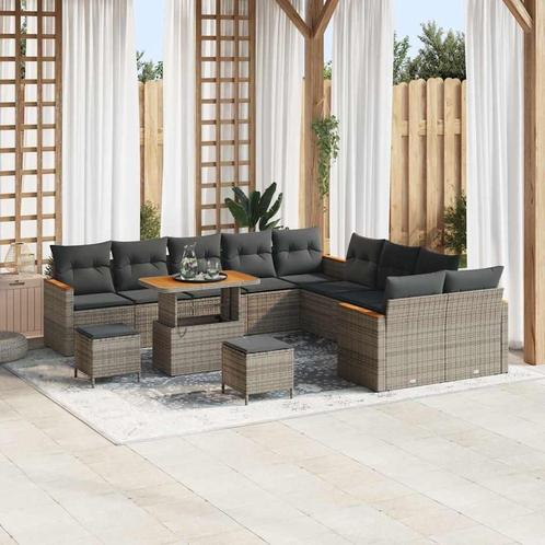 vidaXL Tuin Sofa Set met kussen 13 pcs Grijs Poly riet, Tuin en Terras, Tuinsets en Loungesets, Nieuw, Rotan, Verzenden