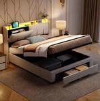 Gestoffeerd Bed 160/140x200 cm met LED, USB en Opbergruimte, Huis en Inrichting, Slaapkamer | Bedden, Verzenden, Nieuw