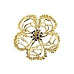 Gouden broche als bloem met emaille, Sieraden, Tassen en Uiterlijk, Broches, Gebruikt, Overige kleuren, Ophalen of Verzenden, Met edelsteen