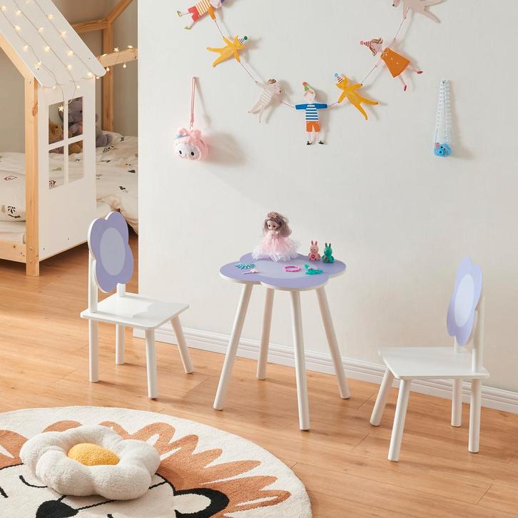 Kindertafel met 2 kinderstoelen Simrishamn wit en lila [en.c, Kinderen en Baby's, Kinderkamer | Tafels en Stoelen, Verzenden