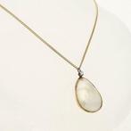 Ketting met hanger - 18 karaat Geel goud - Parel - Diamant;