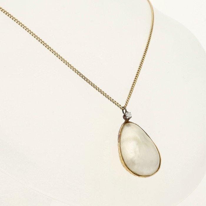 Ketting met hanger - 18 karaat Geel goud - Parel - Diamant;, Sieraden, Tassen en Uiterlijk, Antieke sieraden