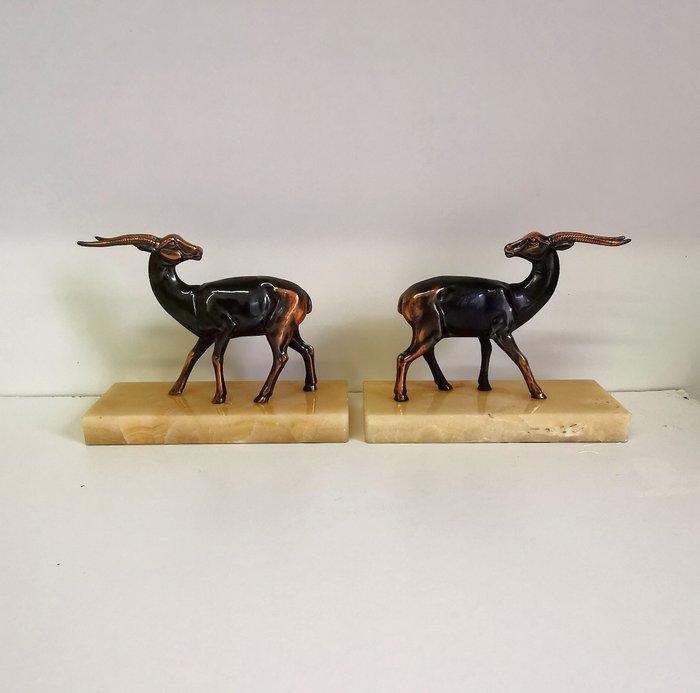 Boekensteunen (2) - Zinklegering, Marmer - Art deco, Antiek en Kunst, Kunst | Designobjecten