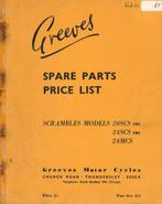 1962 - Greeves - Spare Parts Prijslijst - Scrambles Models, Motoren, Overige merken