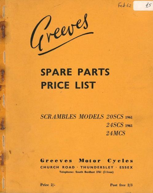 1962 - Greeves - Spare Parts Prijslijst - Scrambles Models, Motoren, Handleidingen en Instructieboekjes, Overige merken, Verzenden