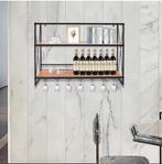 3-Laags Wijnrek Metaal en Hout – Wand of Tafel 80x20x62 cm, Verzenden, Nieuw