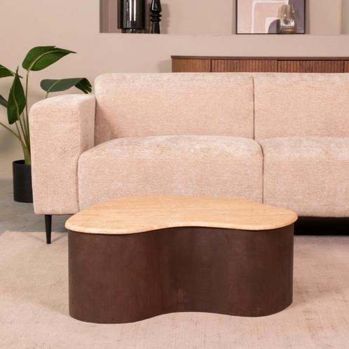 LABEL51 Salontafel Davi - Espresso - Travertin - 80 cm -, Huis en Inrichting, Tafels | Salontafels, Nieuw, Ophalen of Verzenden