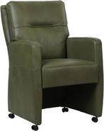 Olijfgroene leren landelijke eetkamerfauteuil - Granada leer, Overige kleuren, Nieuw, Leer, Ophalen of Verzenden
