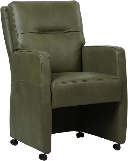Olijfgroene leren landelijke eetkamerfauteuil - Granada leer, Huis en Inrichting, Stoelen, Eén, Overige kleuren, Nieuw, Leer, Ophalen of Verzenden