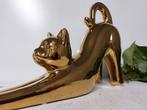 Beeld, cat streth ceramic gold crome - 29 cm - Keramiek, Antiek en Kunst, Kunst | Designobjecten