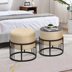 Krukje en bijzettafel Tas rond 2-in-1 set stapelbaar beige e, Verzenden, Nieuw