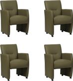 Set van 4 Olijfgroene leren moderne eetkamerfauteuils - Tole, Huis en Inrichting, Stoelen, Overige kleuren, Nieuw, Leer, Ophalen of Verzenden