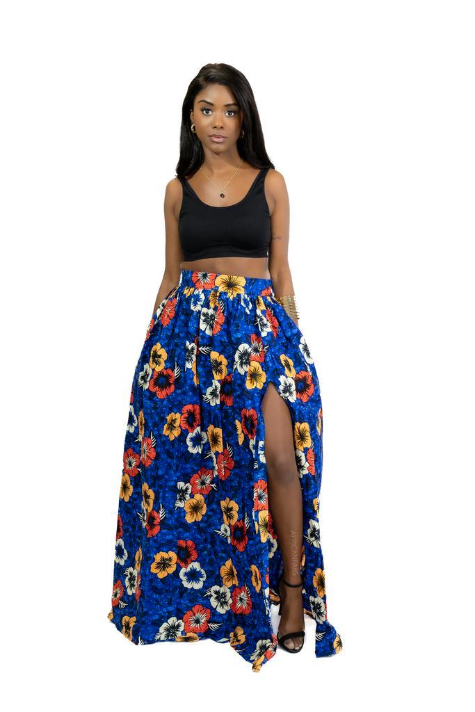 Afrikaanse print maxi rok - Blauwe Flowers - S, Kleding | Dames, Rokken, Nieuw, Ophalen of Verzenden