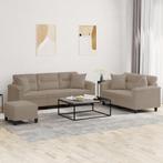 vidaXL 3-delige Loungeset met kussens microvezelstof taupe, Verzenden, Nieuw, Vierpersoons of meer, Stof