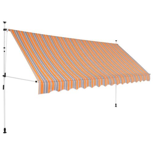 vidaXL Luifel handmatig uittrekbaar 400 cm geel en blauwe, Tuin en Terras, Zonneschermen, Nieuw, Verzenden