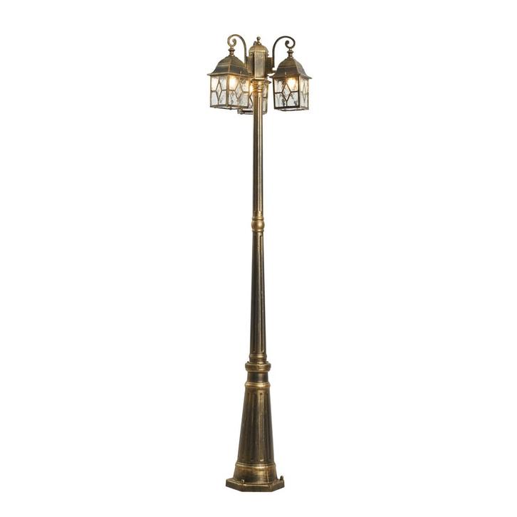 Klassieke buiten lantaarn antiek goud met helder glas 198cm, Tuin en Terras, Buitenverlichting, Nieuw, Minder dan 50 watt
