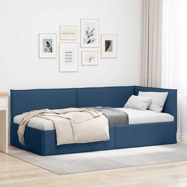 vidaXL Hoekbedframe met hoofdeinde Blauw 100 cm x 200 cm, Huis en Inrichting, Slaapkamer | Bedden, Blauw, Nieuw, Stof, Verzenden