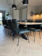 Set van 8 leren eetkamerstoelen - groen leer - Echt leer, In, Huis en Inrichting, Stoelen, Overige kleuren, Nieuw, Ophalen of Verzenden