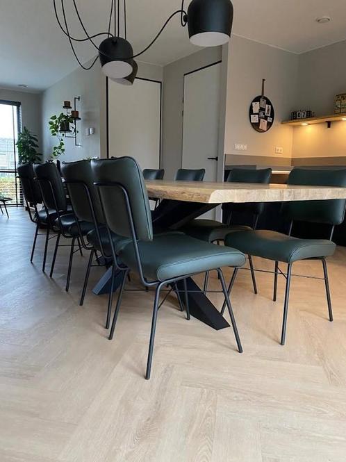Set van 8 leren eetkamerstoelen - groen leer - Echt leer, In, Huis en Inrichting, Stoelen, Overige kleuren, Nieuw, Leer, Ophalen of Verzenden