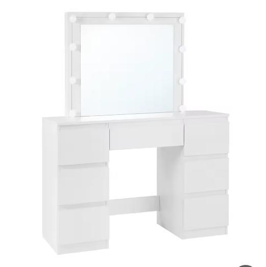 Dames kaptafel met spiegel en LED – 7 ruime lades, wit, Huis en Inrichting, Tafels | Kaptafels, Nieuw, Verzenden