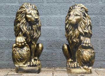 Set van 2 leeuwen - zwart/goud - polystone beschikbaar voor biedingen