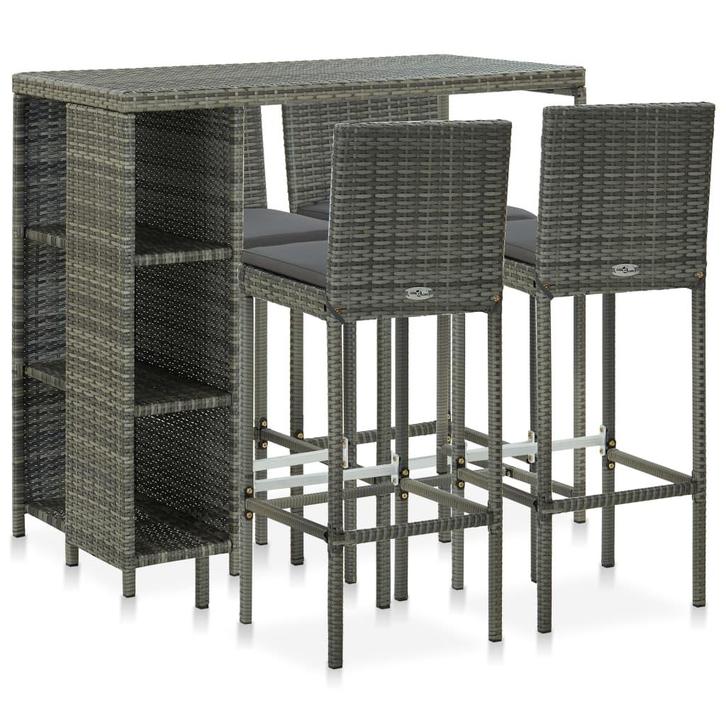 vidaXL 5-delige Tuinbarset met kussens poly rattan grijs, Tuin en Terras, Tuinsets en Loungesets, Nieuw, Rotan, Verzenden