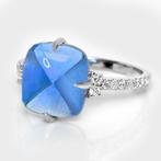 Ring - 14 karaat Witgoud, 5,56ct Suikerbrood Intens Blauw -, Nieuw