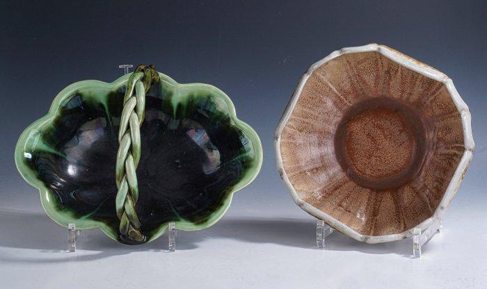 Faienceries de Thulin - Vaas - Art Deco schaal en mand met, Antiek en Kunst, Kunst | Designobjecten