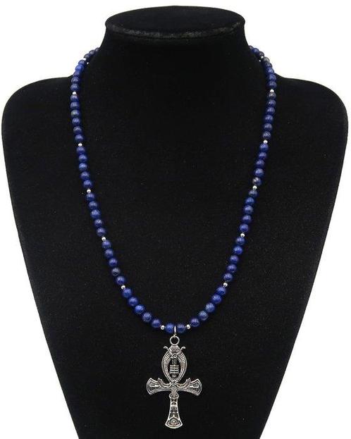 Lapis lazuli - Halsketting - Horus-amulet en levensboomkruis, Antiek en Kunst, Antiek | Boeken en Bijbels