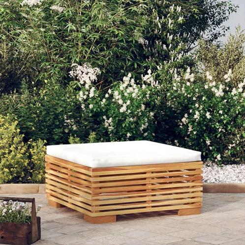 vidaXL Voetensteun met crèmekleurig kussen massief teakhout, Tuin en Terras, Tuinsets en Loungesets, Nieuw, Teakhout, Verzenden