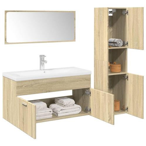 vidaXL 4-delige Badkamermeubelset bewerkt hout sonoma, Huis en Inrichting, Badkamer | Badkamermeubels, Nieuw, Verzenden