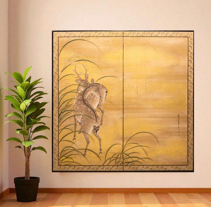 Bybu kamerscherm - Papier, Hout, Een tweedelig Japans, Antiek en Kunst, Antiek | Overige Antiek