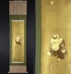 Goudblad-textiel kakejiku – Lachende Boeddha die een bal