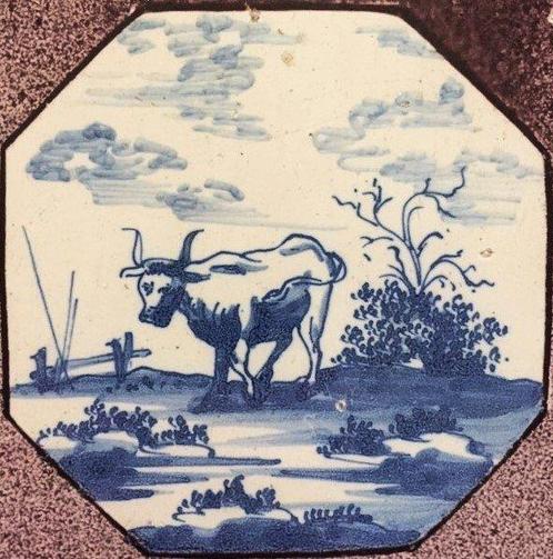 Tegel - Diertegel : Koe - 1750-1800 - Antieke Delftse Tegel, Antiek en Kunst, Antiek | Glas en Kristal