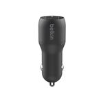 Belkin Dual USB-A Autolader 24W + 1m USB-C kabel zwart, Telecommunicatie, Autoladers, Ophalen of Verzenden, Nieuw