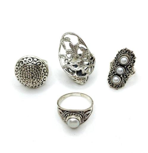 925 Zilver - India - 4 Vrouwenringen - 30 gr. - Ring, Antiek en Kunst, Kunst | Niet-Westerse kunst