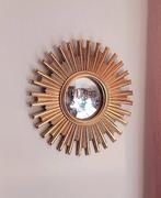 Wandspiegel- heksenoog / convex / bode - Glas, Hars - Gouden, Antiek en Kunst