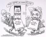 Pentekening Amerika - Romney en Hillary zijn het eens, Antiek en Kunst, Kunst | Tekeningen en Foto's, Verzenden