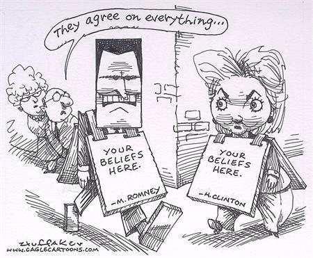 Pentekening Amerika - Romney en Hillary zijn het eens, Antiek en Kunst, Kunst | Tekeningen en Foto's, Verzenden