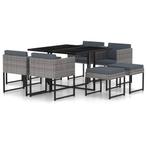 vidaXL 9-delige Tuinset met kussens poly rattan grijs, Tuin en Terras, Tuinsets en Loungesets, Nieuw, 8 zitplaatsen, Tuinset, Verzenden