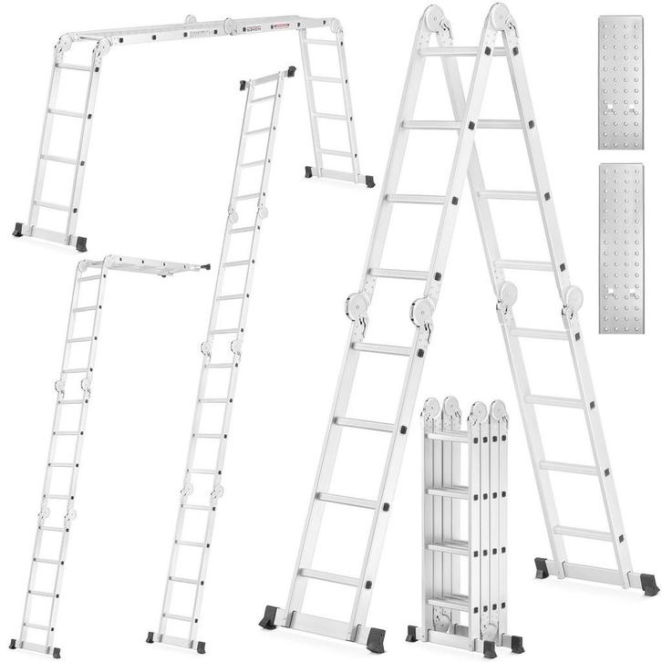 Vouwladder - werkhoogte 5,60 m - aluminium - met platform, Doe-het-zelf en Verbouw, Ladders en Trappen, Nieuw, Ophalen of Verzenden