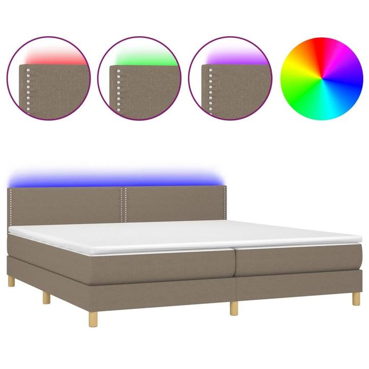 vidaXL Boxspring met matras en LED stof taupe 200x200 cm, Huis en Inrichting, Slaapkamer | Bedden, Overige maten, 200 cm, Tweepersoons
