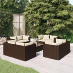 vidaXL 9-delige Loungeset met kussens poly rattan bruin, Verzenden, Nieuw, Rotan, Loungeset