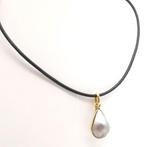 Ketting met hanger - 18 karaat Geel goud, leder Parel, Sieraden, Tassen en Uiterlijk, Antieke sieraden