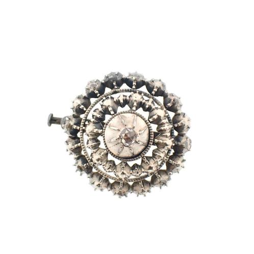 Zilveren broche gezet met roos geslepen diamant | antiek, Sieraden, Tassen en Uiterlijk, Broches, Overige kleuren, Gebruikt, Met edelsteen