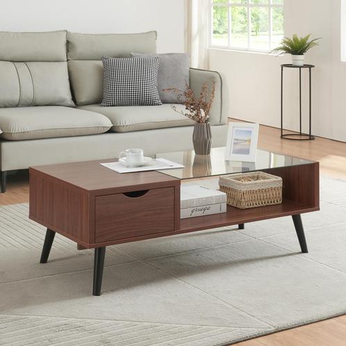 [en.casa] Salontafel Markaryd 110x50x40 cm walnootkleurig, Huis en Inrichting, Tafels | Salontafels, Nieuw, Verzenden